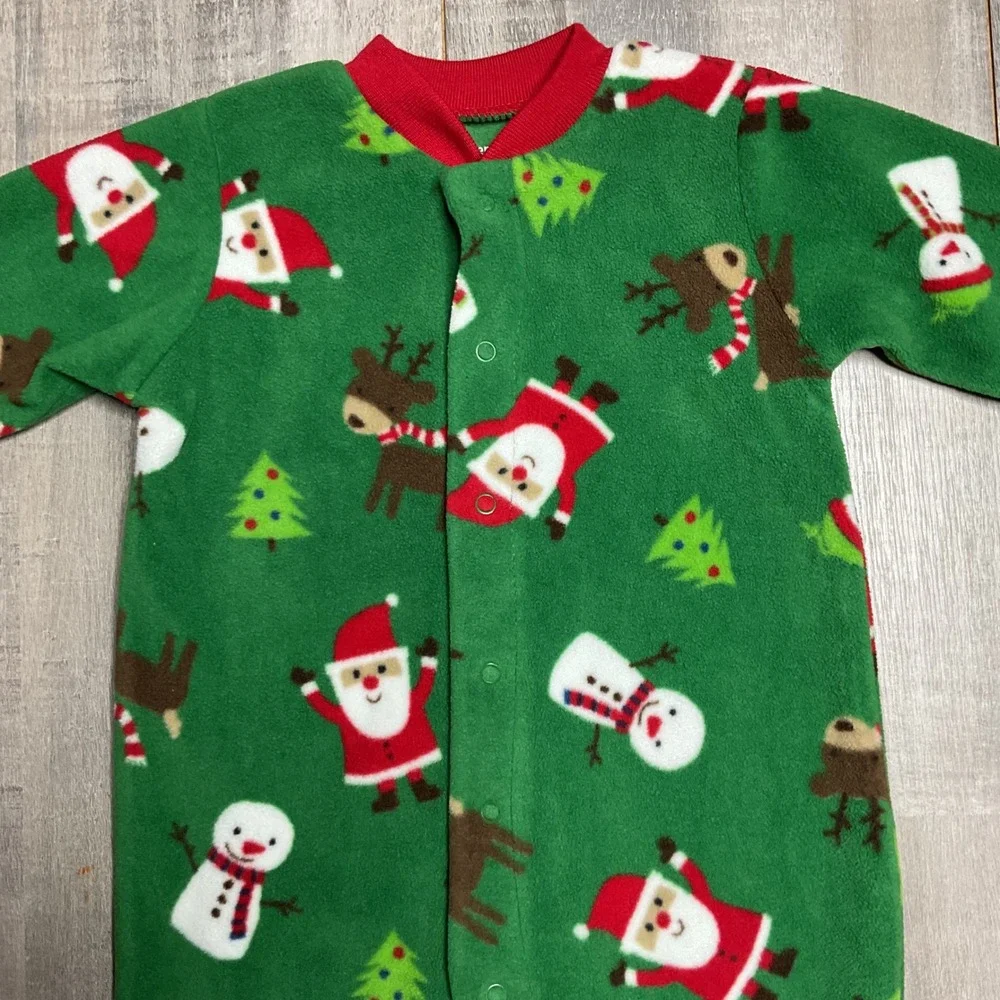 Carters Baby 3M Green Fleece Christmas Santa Snowman Reindeer Footed Pajamas